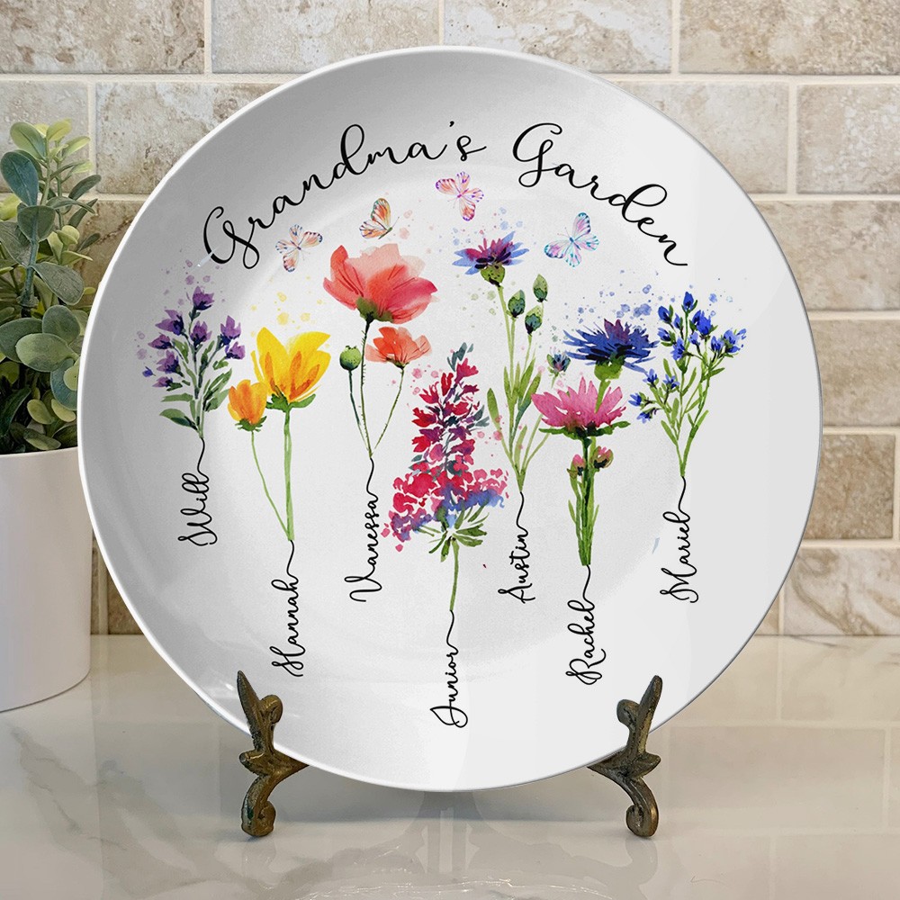 Personalized Grandma's Garden Plate With Grandkids Names Mother's Day