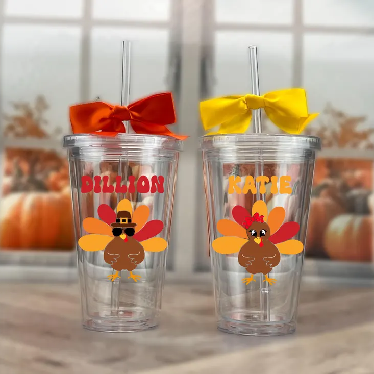 Personalized Kids Thanksgiving Acrylic Tumbler Party Favors