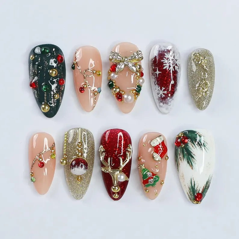 Christmas Custom Hand Painted Nails