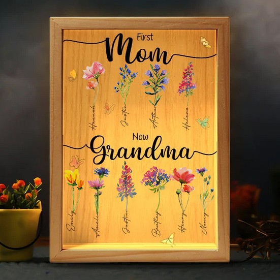 Custom First Mom Now Grandma Birth Flower Light Box Mother's Day Gift