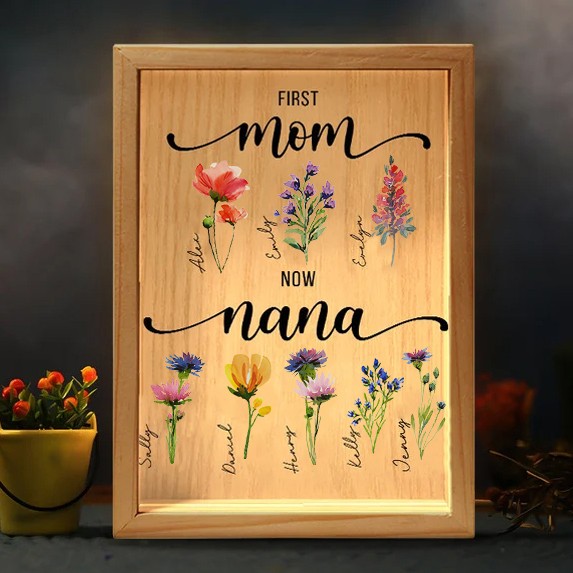 Custom First Mom Now Grandma Birth Flower Light Box Mother's Day Gift